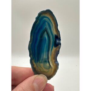 Blue & Tan Agate Slice Polished Crystal Geode Specimen